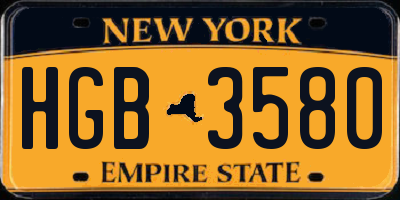 NY license plate HGB3580