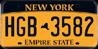 NY license plate HGB3582