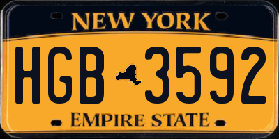 NY license plate HGB3592