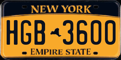 NY license plate HGB3600