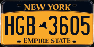 NY license plate HGB3605