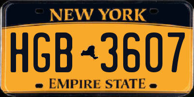 NY license plate HGB3607