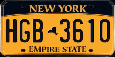 NY license plate HGB3610