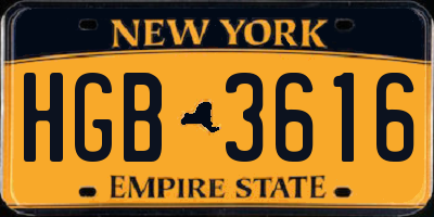 NY license plate HGB3616