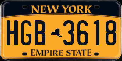 NY license plate HGB3618