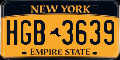 NY license plate HGB3639