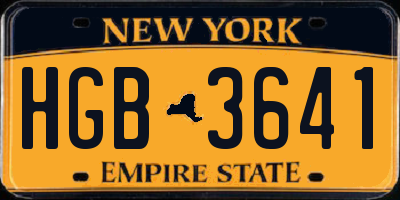 NY license plate HGB3641
