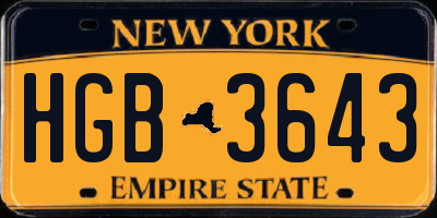 NY license plate HGB3643
