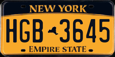 NY license plate HGB3645