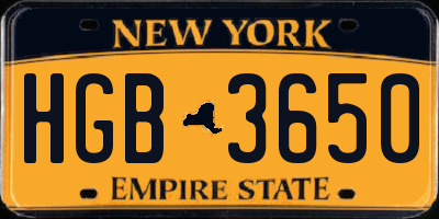 NY license plate HGB3650