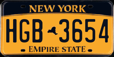 NY license plate HGB3654