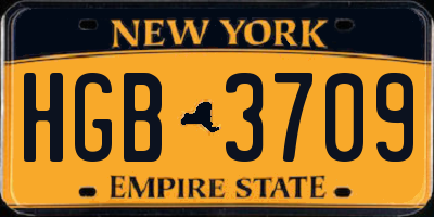NY license plate HGB3709