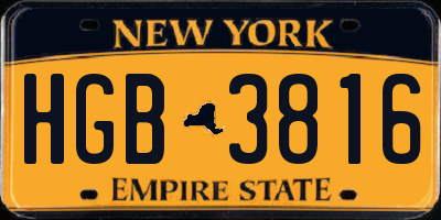 NY license plate HGB3816