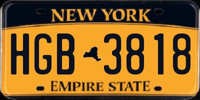 NY license plate HGB3818