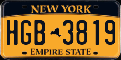 NY license plate HGB3819