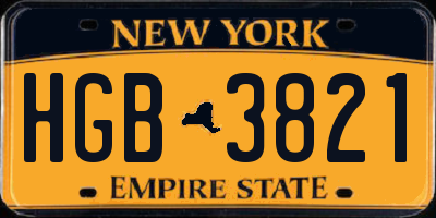 NY license plate HGB3821