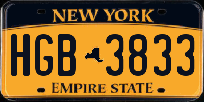 NY license plate HGB3833