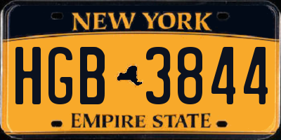 NY license plate HGB3844