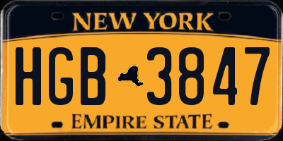 NY license plate HGB3847