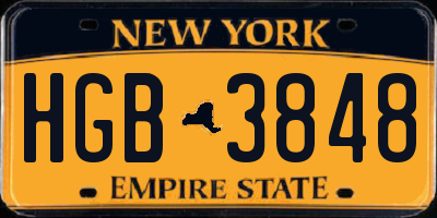 NY license plate HGB3848