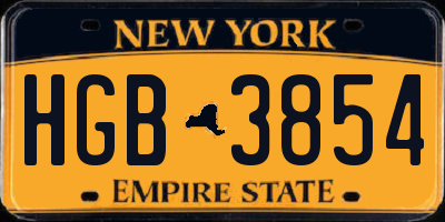 NY license plate HGB3854