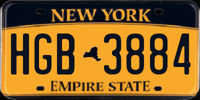 NY license plate HGB3884