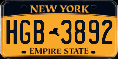 NY license plate HGB3892