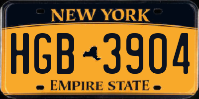 NY license plate HGB3904