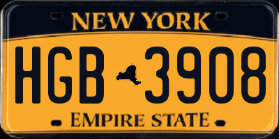 NY license plate HGB3908