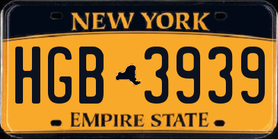 NY license plate HGB3939