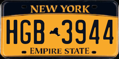 NY license plate HGB3944