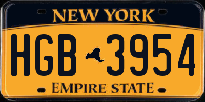 NY license plate HGB3954
