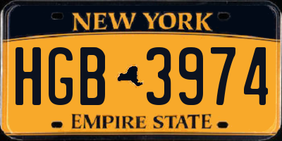 NY license plate HGB3974