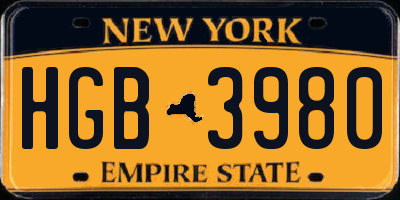 NY license plate HGB3980