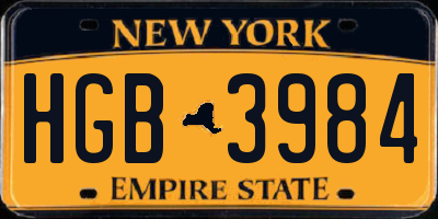 NY license plate HGB3984