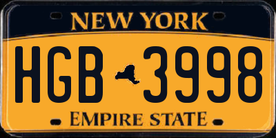 NY license plate HGB3998
