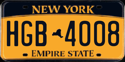 NY license plate HGB4008