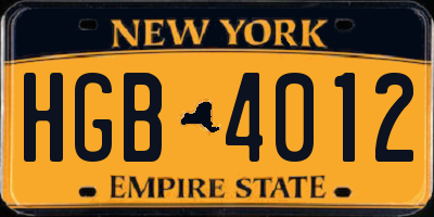 NY license plate HGB4012