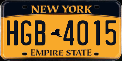 NY license plate HGB4015