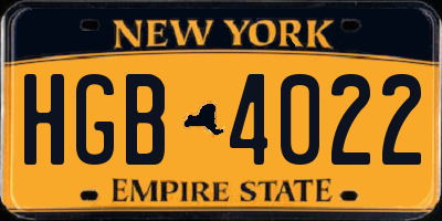 NY license plate HGB4022