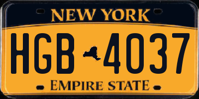 NY license plate HGB4037
