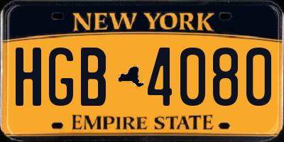 NY license plate HGB4080