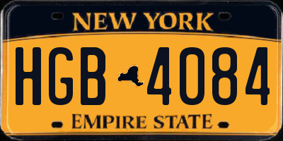 NY license plate HGB4084