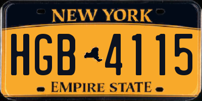 NY license plate HGB4115