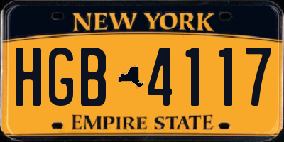 NY license plate HGB4117