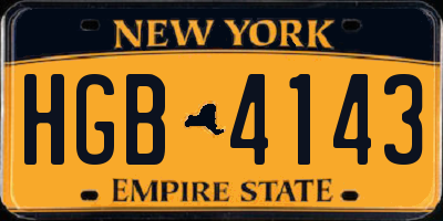NY license plate HGB4143