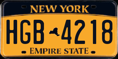 NY license plate HGB4218