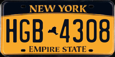 NY license plate HGB4308