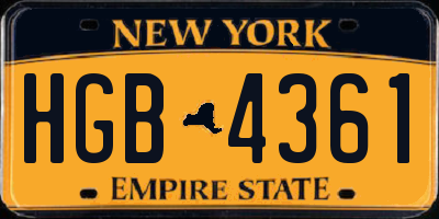 NY license plate HGB4361