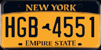 NY license plate HGB4551